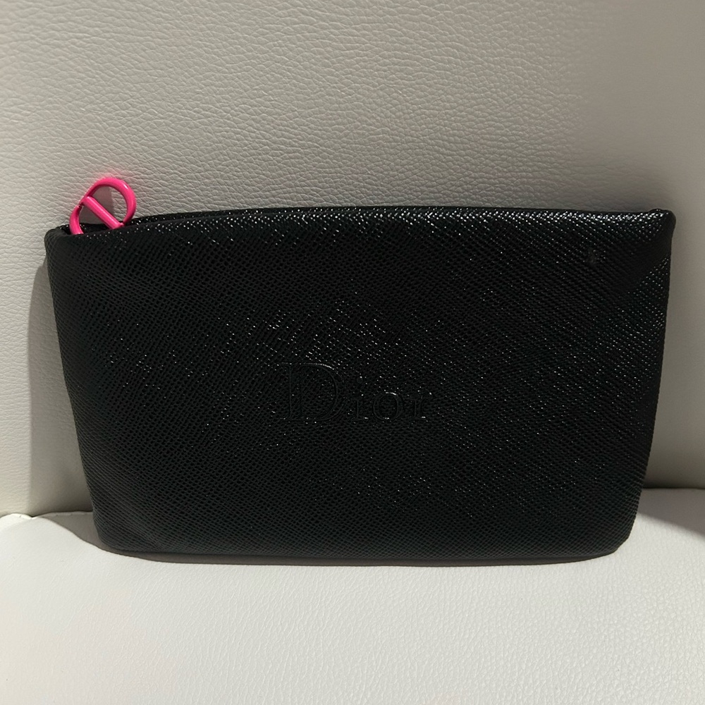 Dior Black Cosmetic Bag with Pink Zipper